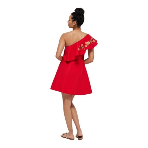 Fanm Mon Canan Red Embroidered One Shoulder Dress - S - Picture 3 of 8